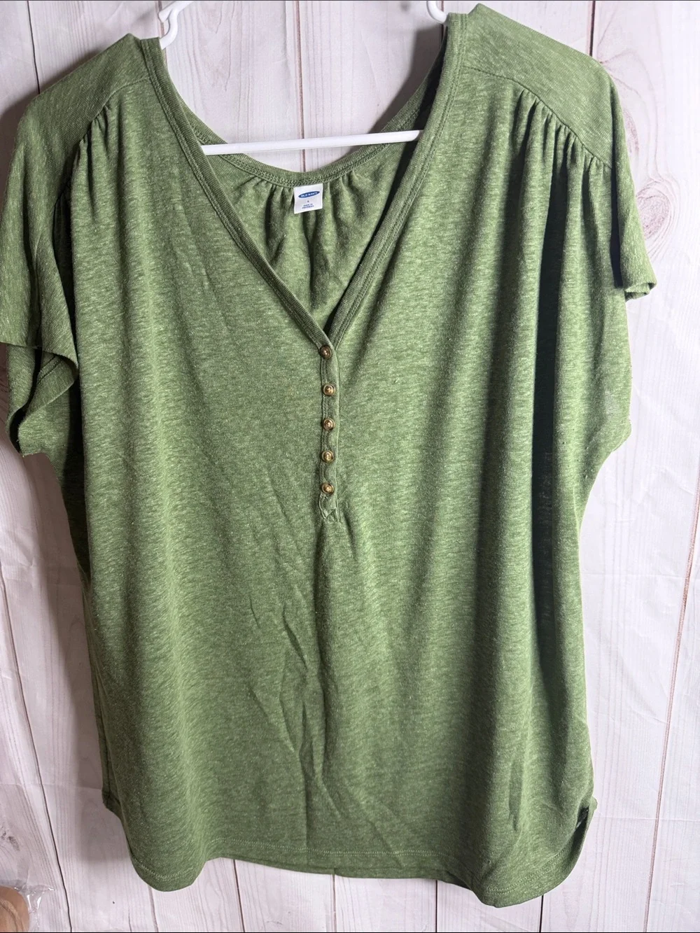 Old Navy linen blend Olive Green V-Neck Short Sleeve Top large